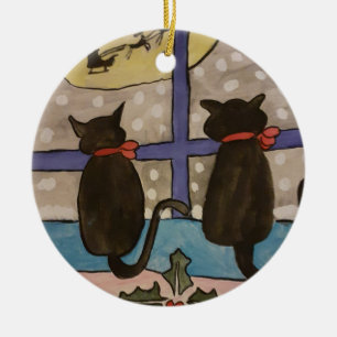 Black Cat Christmas Keramik Ornament