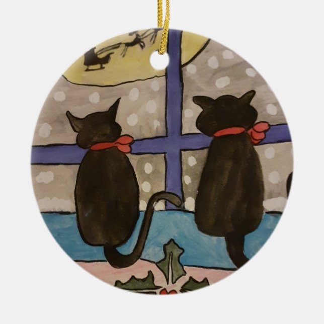 Black Cat Christmas Keramik Ornament (Vorne)
