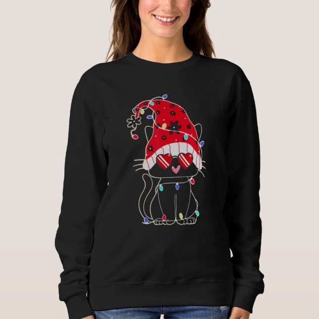 Black Cat Christmas Light   Cat   Christmas Sweatshirt (Vorderseite)