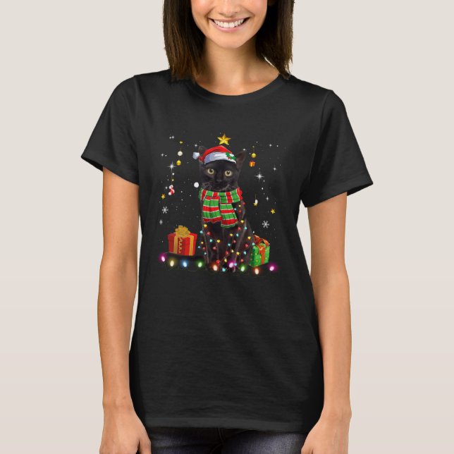 Black Cat christmas light   cat  christmas T-Shirt (Vorderseite)