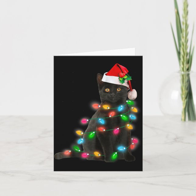 Black Cat Christmas Light Cat Lover Christmas  Karte (Vorderseite)