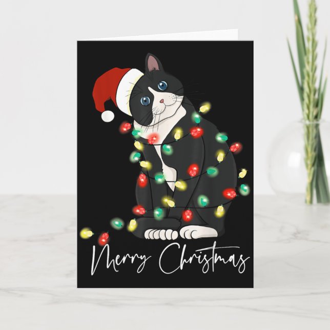 Black Cat Christmas Light Christmas Black Cat With Karte (Vorderseite)