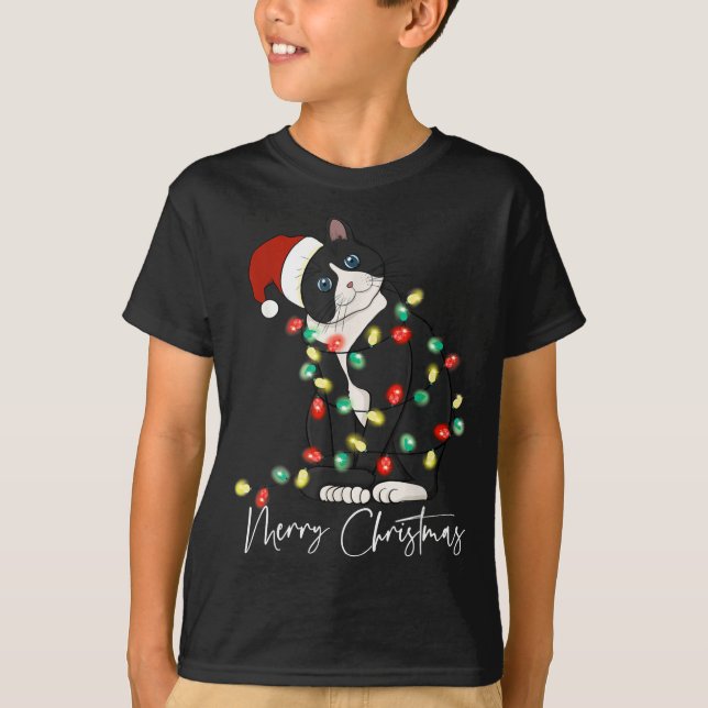 Black Cat Christmas Light Christmas Black Cat With T-Shirt (Vorderseite)