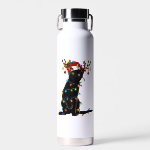Black Cat Christmas Light Funny Cat Lover Xmas Trinkflasche