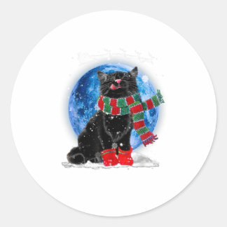 Black Cat Christmas Light Moon Blue Hol Runder Aufkleber