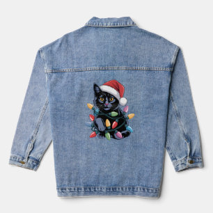 Black Cat Christmas Lights Funny Cat Lover Jeansjacke