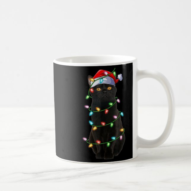 Black Cat Christmas Lights Funny Santa Hat Cat Xma Kaffeetasse (Rechts)