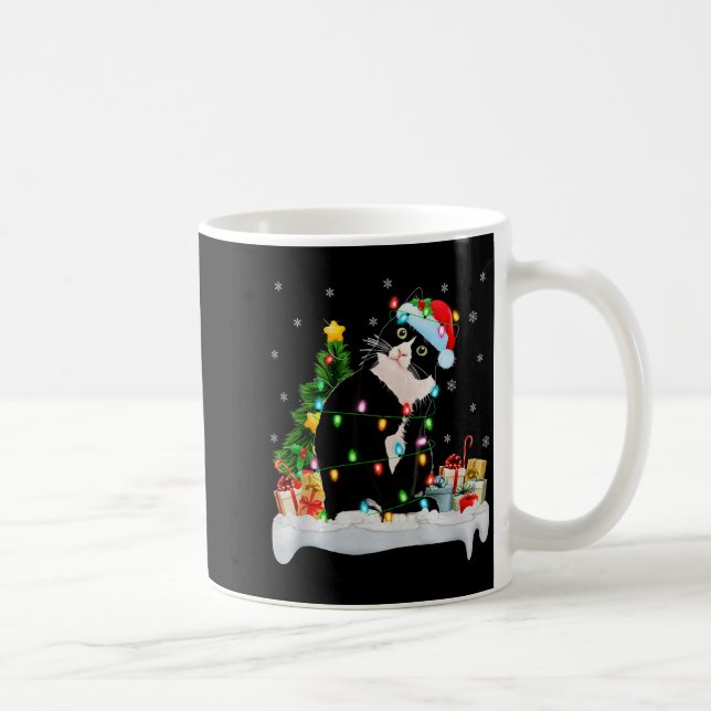 Black Cat Christmas Lights Santa Hat Black Cat Lov Kaffeetasse (Rechts)