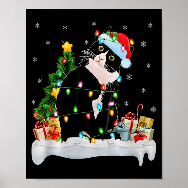 Black Cat Christmas Lights Santa Hat Black Cat Lov Poster (Vorne)