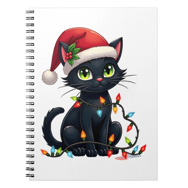 Black Cat Christmas Lights Santa Hat Funny Xmas Ca Notizblock (Vorderseite)