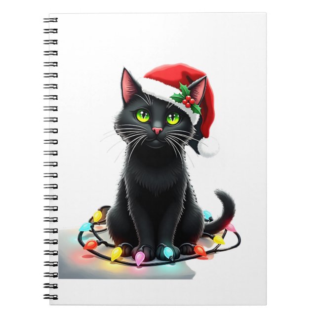 Black Cat Christmas Lights Santa Hat Funny Xmas Ca Notizblock (Vorderseite)