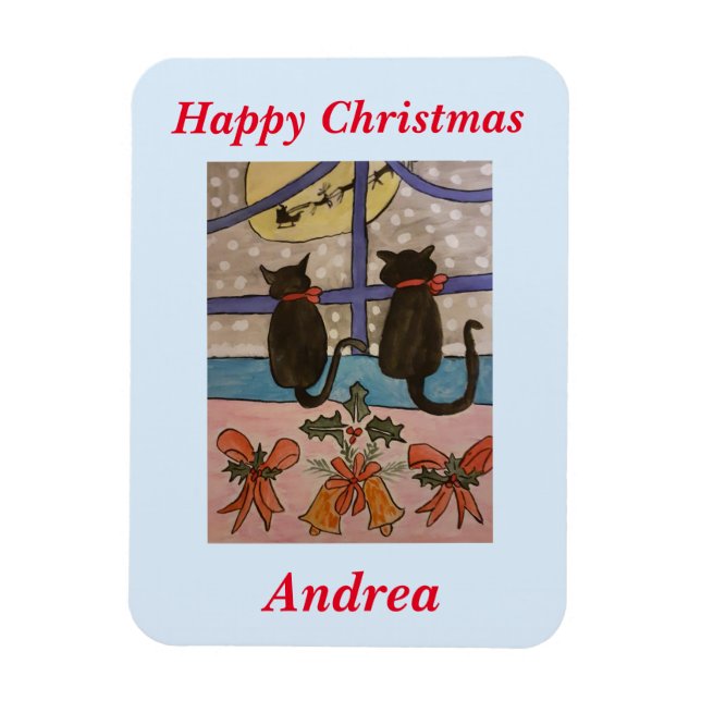 Black Cat Christmas Magnet (Vertikal)