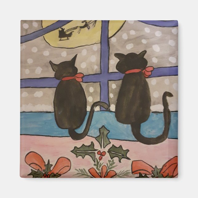 Black Cat Christmas Magnet (Vorne)