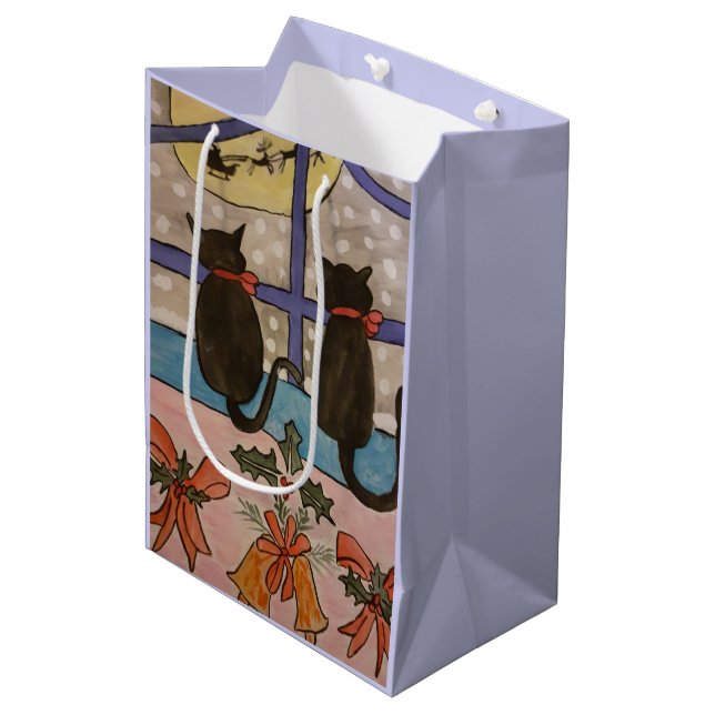 Black Cat Christmas Mittlere Geschenktüte (Vorderseite Schrägansicht)