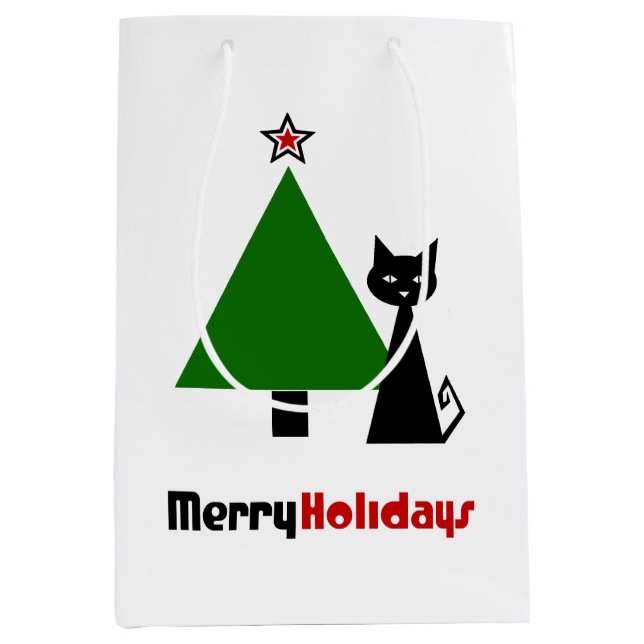 Black Cat Christmas Mittlere Geschenktüte (Vorderseite)