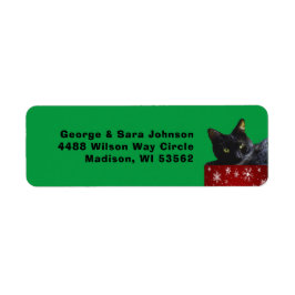 Black Cat Christmas on Snowflakes Adressetikett