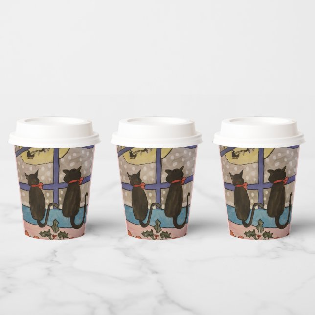 Black Cat Christmas Paper Cup Pappbecher (Multi)
