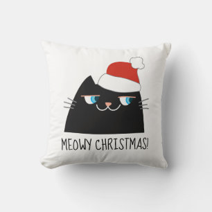 Black Cat Christmas Pillow   Niedlich Santa Kitty Kissen