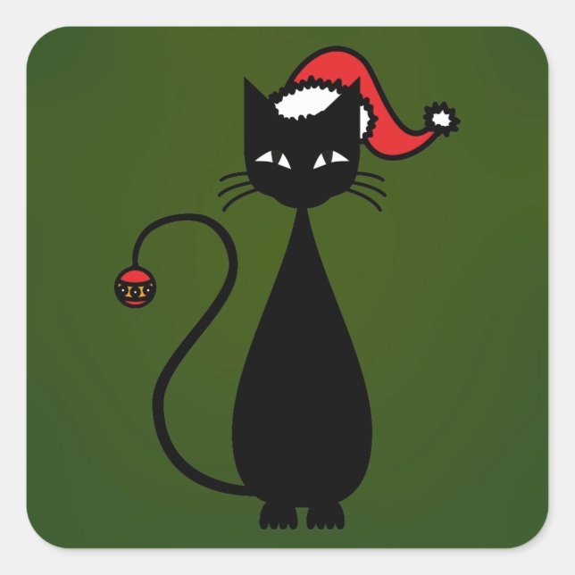 Black Cat Christmas Quadratischer Aufkleber (Vorderseite)