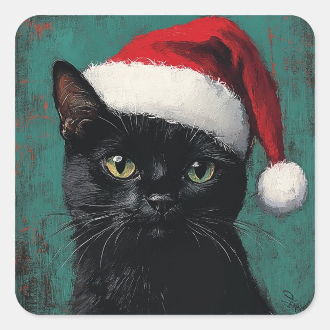 Black Cat Christmas Quadratischer Aufkleber (Vorderseite)