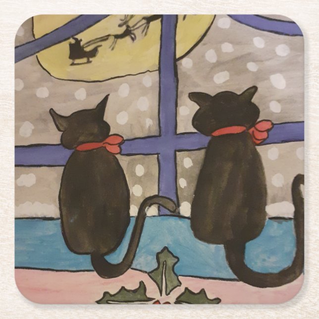 Black Cat Christmas Rechteckiger Pappuntersetzer (Vorderseite)