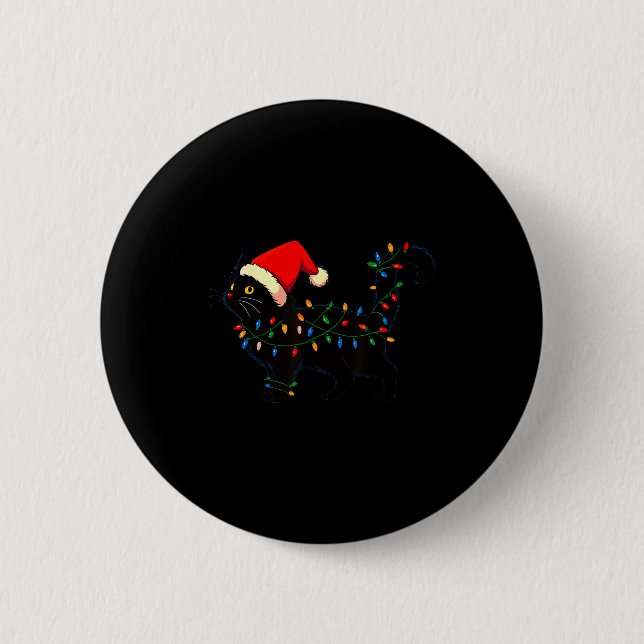 Black Cat Christmas Santa Hat Funny  Button (Vorderseite)