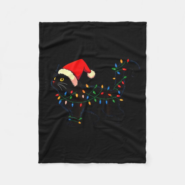 Black Cat Christmas Santa Hat Funny  Fleecedecke (Vorderseite)