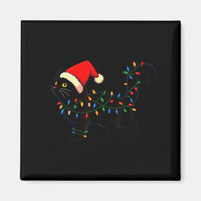 Black Cat Christmas Santa Hat Funny  Magnet (Vorne)