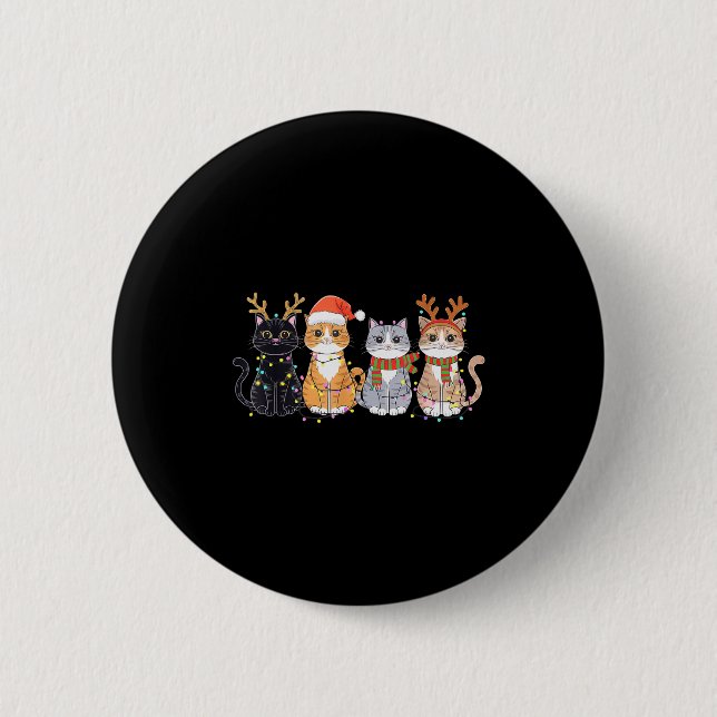Black Cat Christmas Santa Hat Funny Meowy Cat  Button (Vorderseite)
