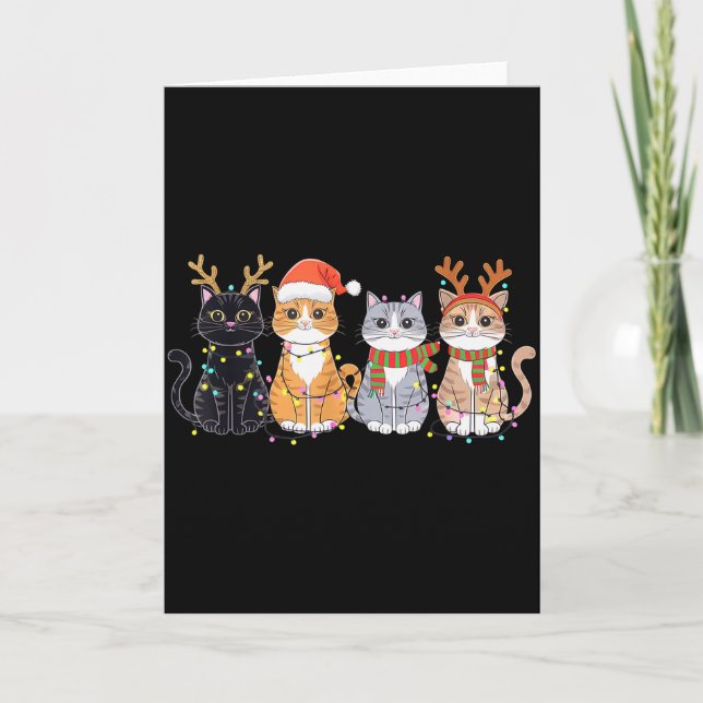 Black Cat Christmas Santa Hat Funny Meowy Cat  Karte (Vorderseite)