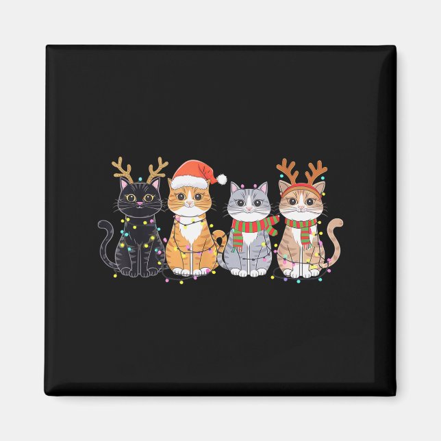 Black Cat Christmas Santa Hat Funny Meowy Cat  Magnet (Vorne)