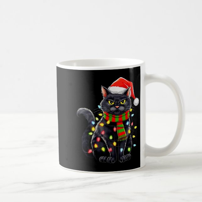 Black Cat Christmas Santa Hat Funny Meowy Cats Wom Kaffeetasse (Rechts)