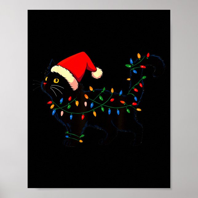 Black Cat Christmas Santa Hat Funny  Poster (Vorne)