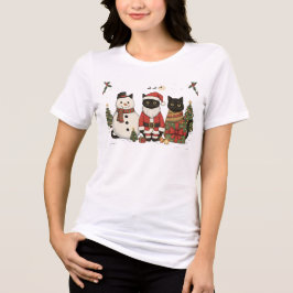 Black Cat Christmas Santa Snowman Cute Gift Tri-Blend Shirt