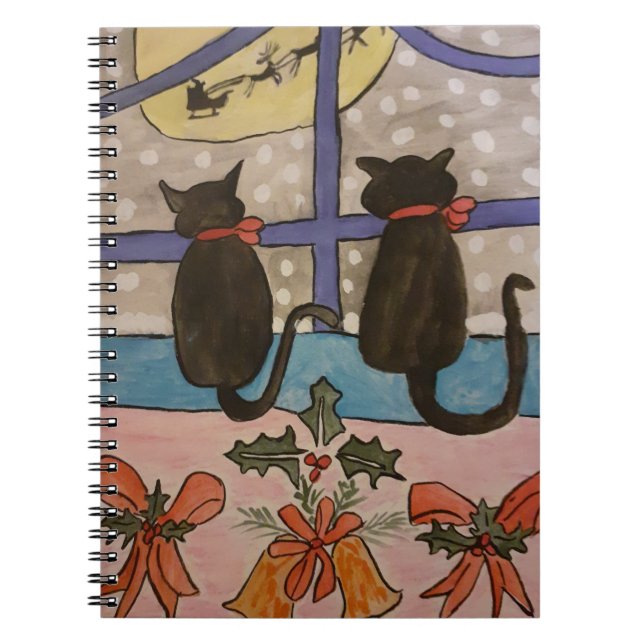 Black Cat Christmas Spiral Notebook Notizblock (Vorderseite)