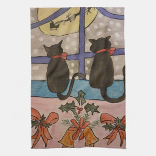 Black Cat Christmas Tee Handtuch