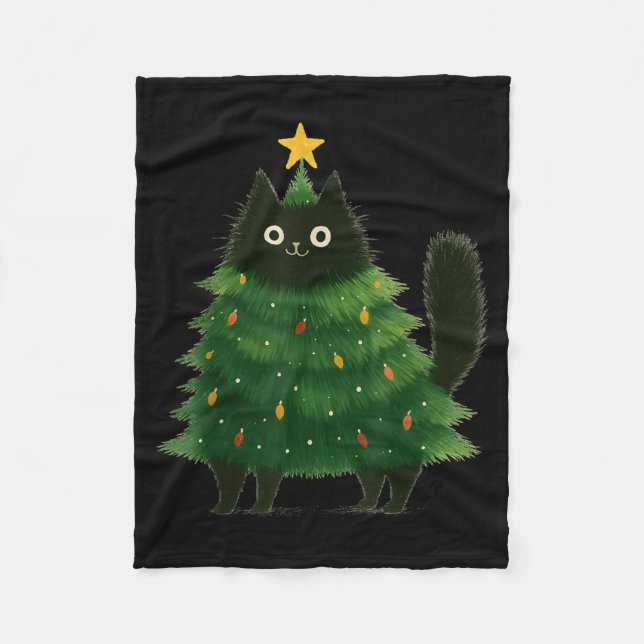 Black Cat Christmas Tree Cute Holiday Pet Lover De Fleecedecke (Vorderseite)