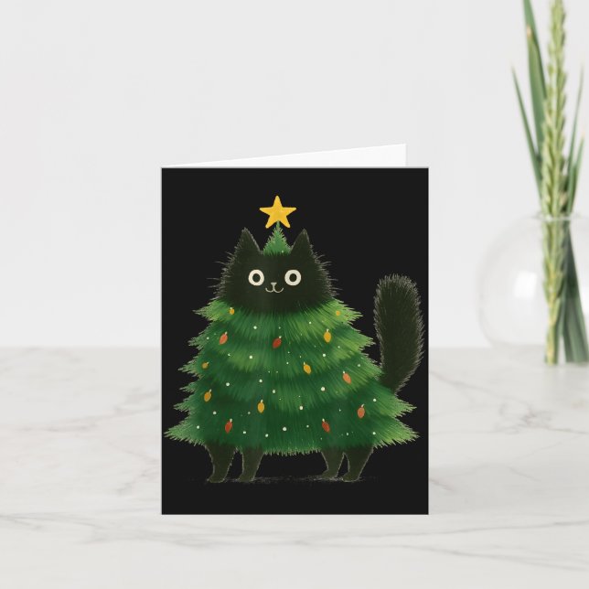Black Cat Christmas Tree Cute Holiday Pet Lover De Karte (Vorderseite)