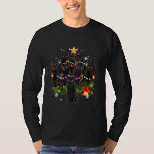 Black Cat Christmas Tree Lights Cats Lover T-Shirt