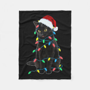 Black Cat Christmas Tree Lights Fun Santa Kitten L Fleecedecke