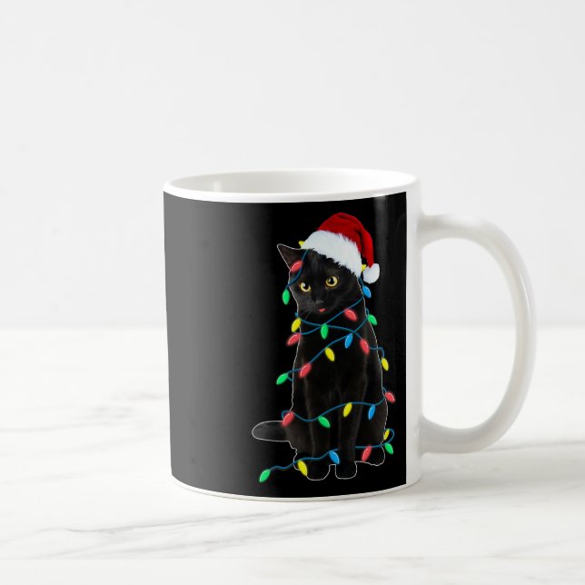 Black Cat Christmas Tree Lights Fun Santa Kitten L Kaffeetasse (Rechts)