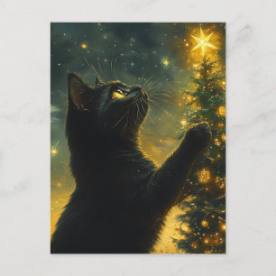 Black Cat Christmas Tree Postkarte