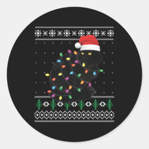 Black Cat Christmas Ugly Sweater Funny Santa Cat S Runder Aufkleber