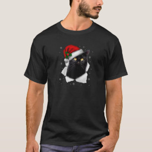 Black Cat Christmas Weihnachtsmannmütze Funny Cat  T-Shirt