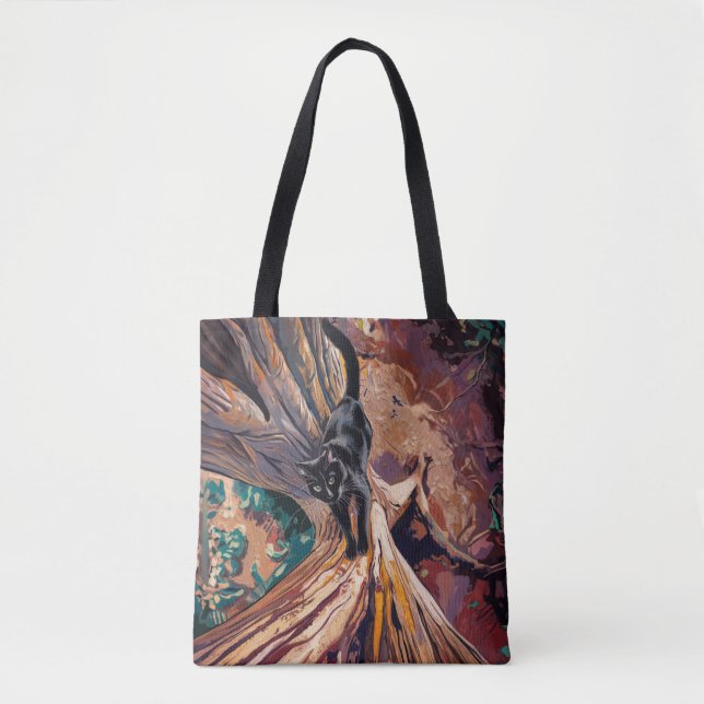 Black Cat Climbing Tree Design Tote Bag (Vorderseite)