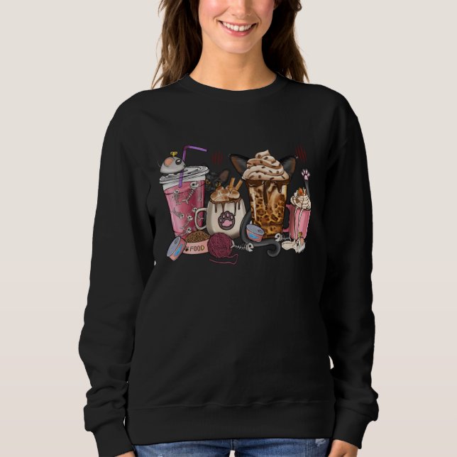 Black Cat Coffee Cups Leopard Western Coffee And C Sweatshirt (Vorderseite)