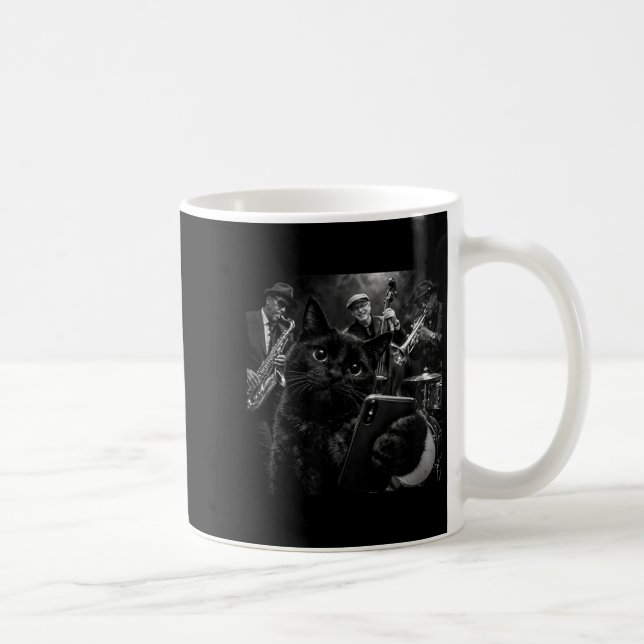 Black Cat Cool Jazz Band Selfie-Grafik Kaffeetasse (Rechts)