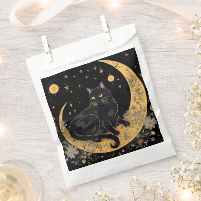 Black Cat Crescent Moon Blume Happy Halloween Geschenktütchen (Ausgeschnitten)