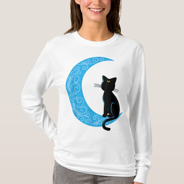 Black Cat Crescent Moon Sailor Mama T-Shirt (Vorderseite)