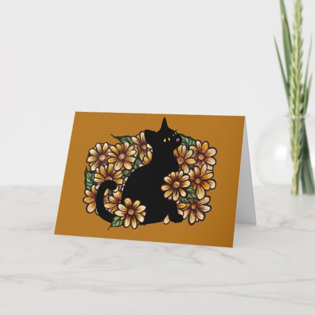 Black Cat Daisy Nature Cats Art Karte (Vorderseite)
